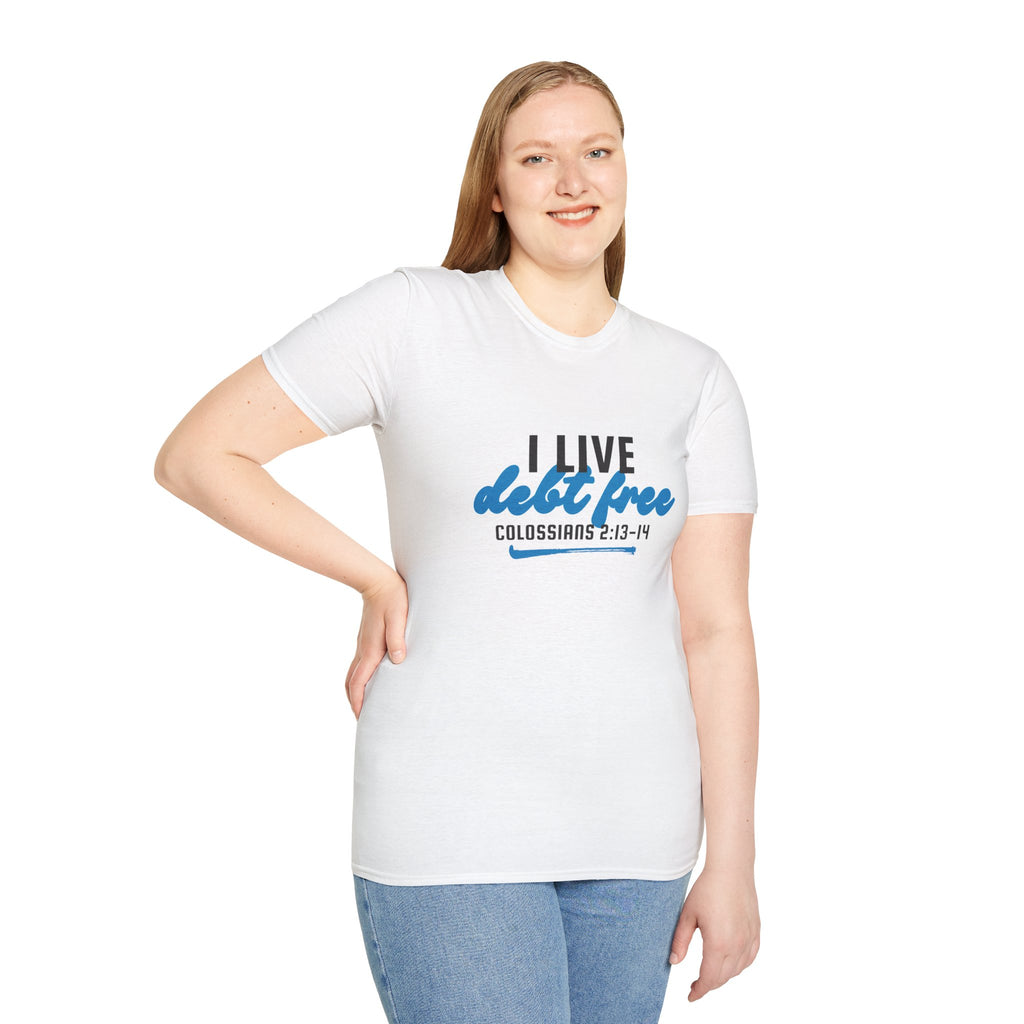 I Live Debt Free T-Shirt — Freedom Tee (Colossians 2:13-14)