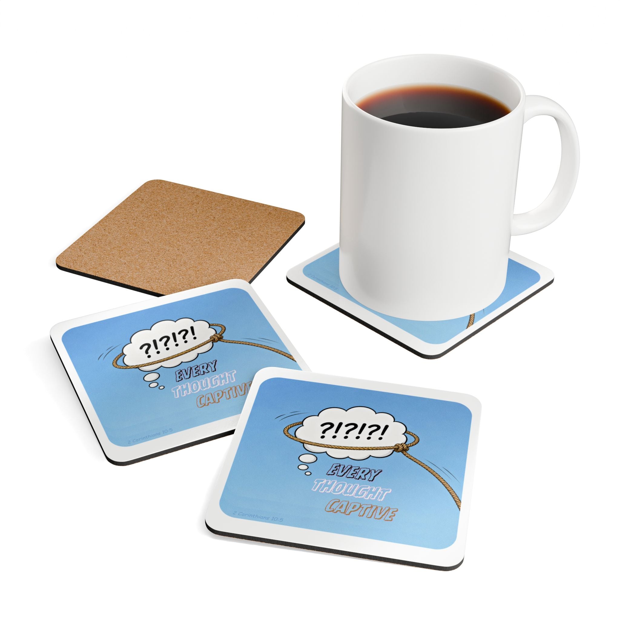 Every Thought Captive Cork Coaster Set of four — 2 Cor 10:5
