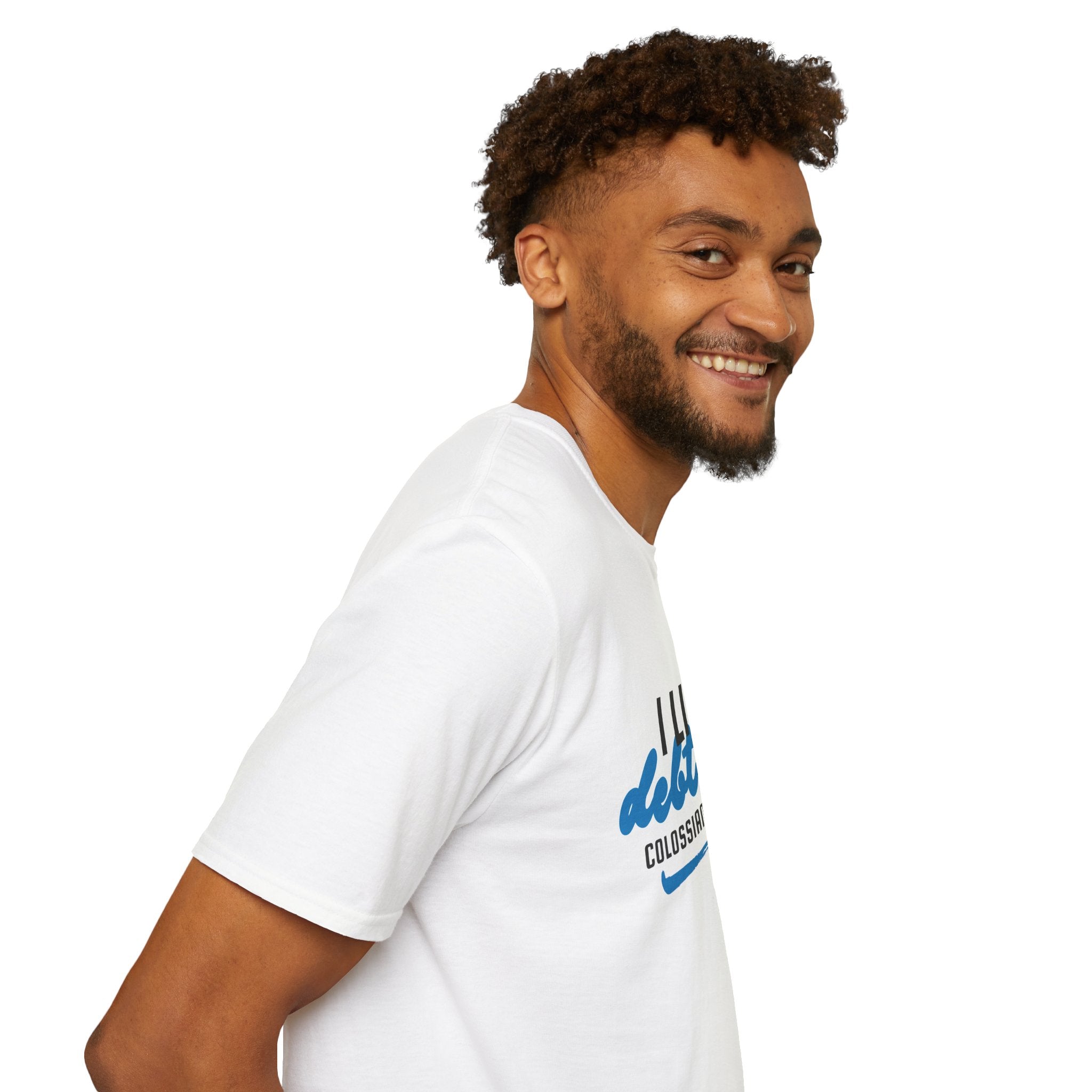 I Live Debt Free unisex T-Shirt — Freedom Tee (Colossians 2:13-14)