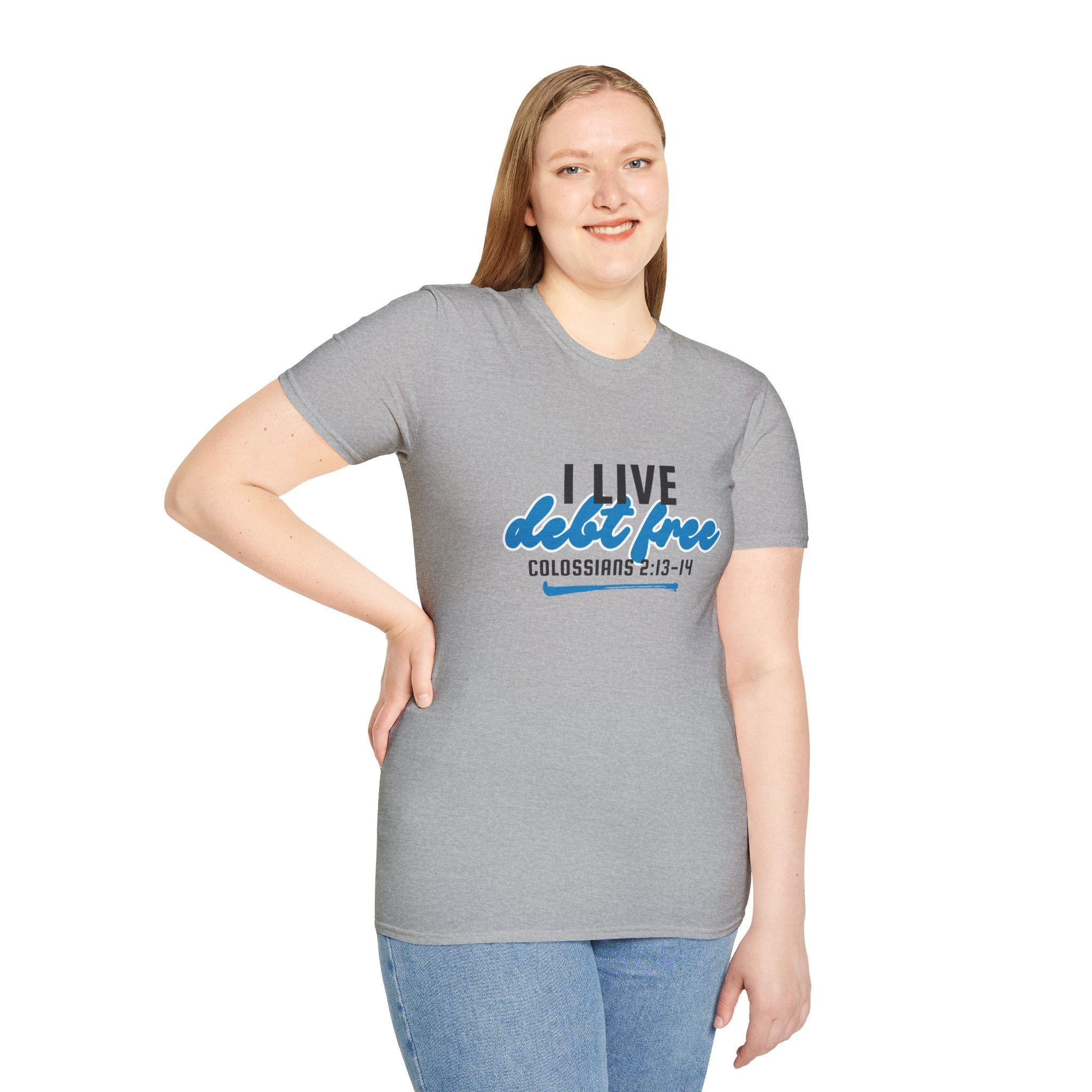 I Live Debt Free T-Shirt — Freedom Tee (Colossians 2:13-14)
